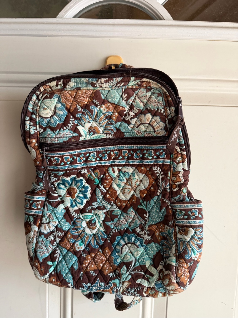 Vera Bradley Java Blue Quilted Floral Backpack - Brown & Turquoise